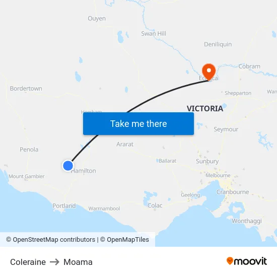Coleraine to Moama map