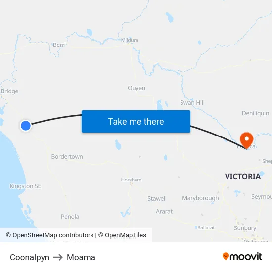Coonalpyn to Moama map