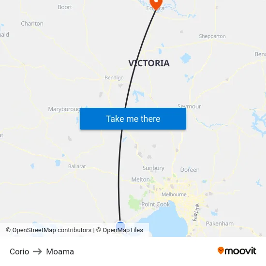 Corio to Moama map