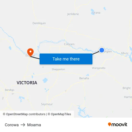 Corowa to Moama map