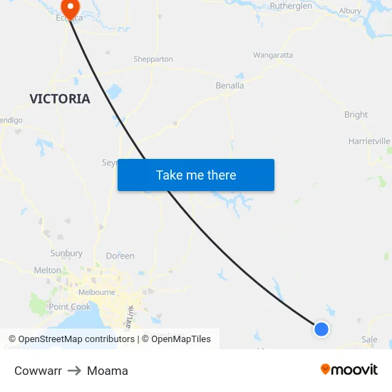 Cowwarr to Moama map