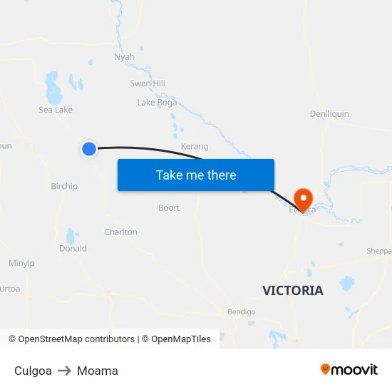 Culgoa to Moama map