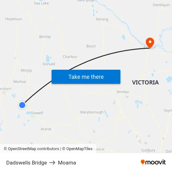 Dadswells Bridge to Moama map