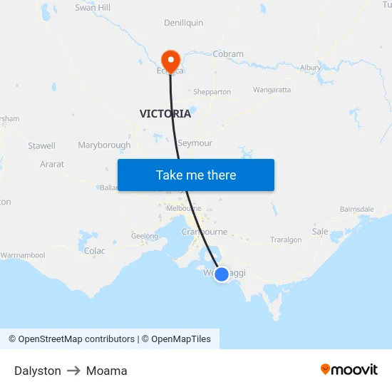 Dalyston to Moama map