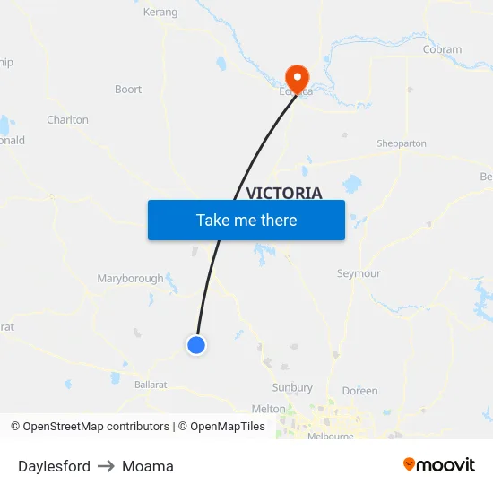 Daylesford to Moama map