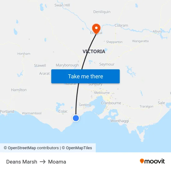 Deans Marsh to Moama map