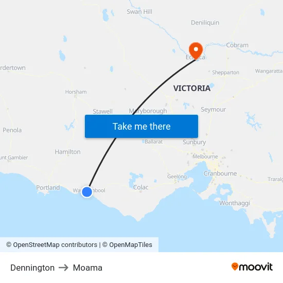 Dennington to Moama map