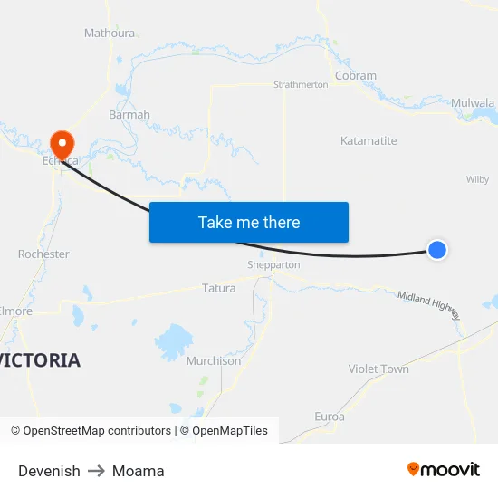 Devenish to Moama map
