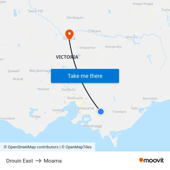 Drouin East to Moama map