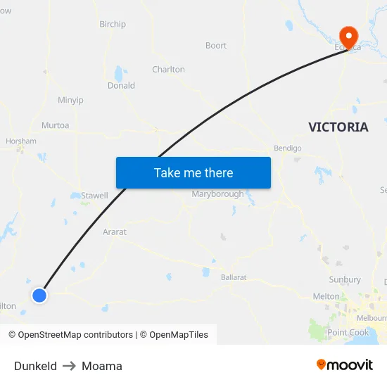 Dunkeld to Moama map