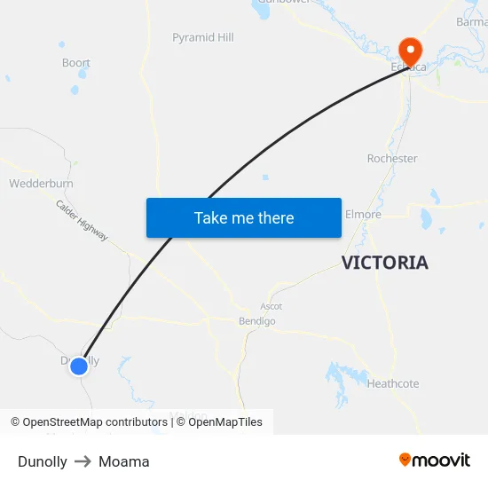 Dunolly to Moama map