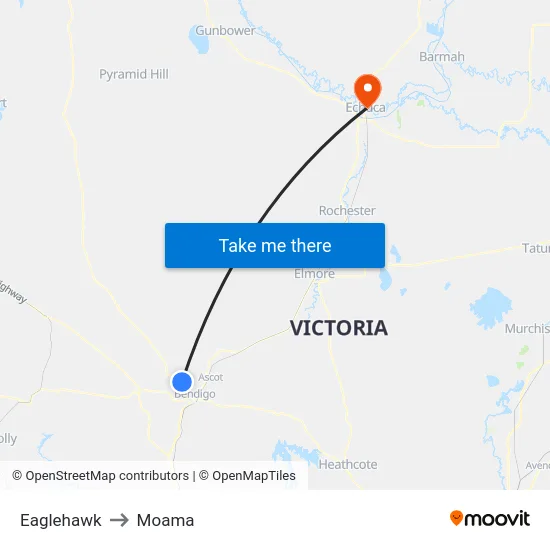 Eaglehawk to Moama map