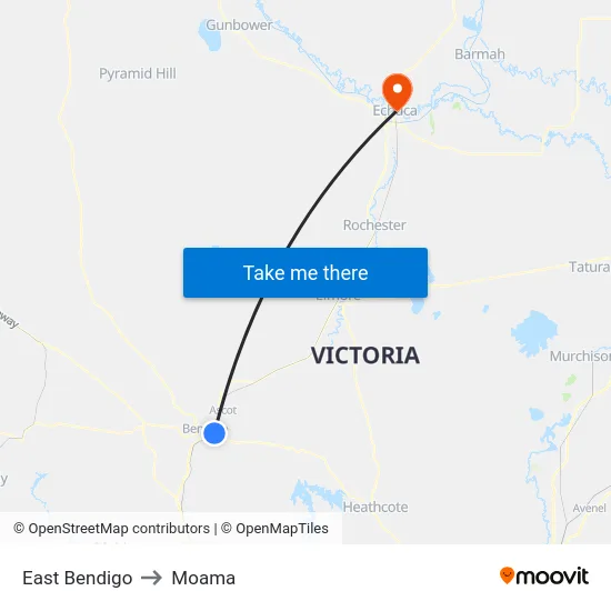 East Bendigo to Moama map