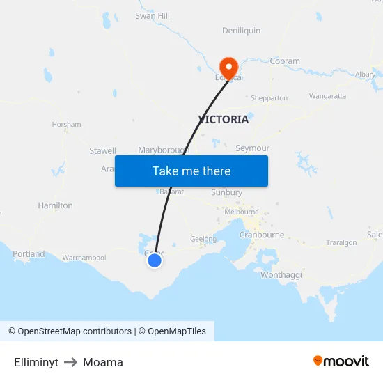 Elliminyt to Moama map