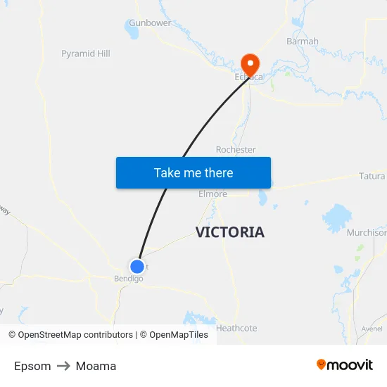 Epsom to Moama map
