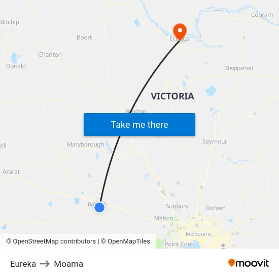 Eureka to Moama map