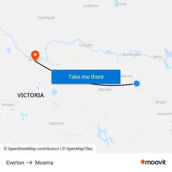 Everton to Moama map
