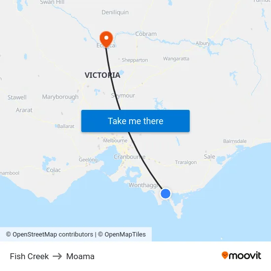 Fish Creek to Moama map