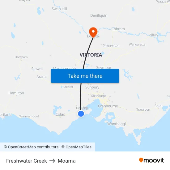 Freshwater Creek to Moama map
