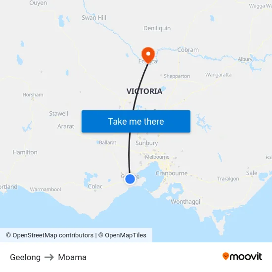 Geelong to Moama map