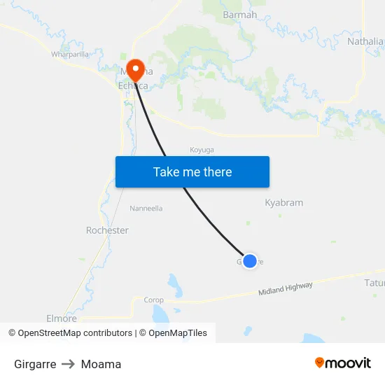 Girgarre to Moama map
