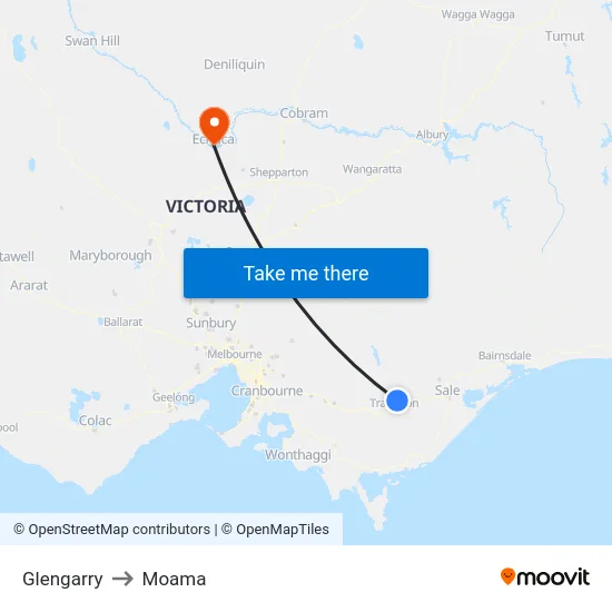 Glengarry to Moama map