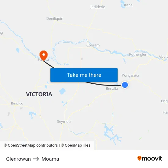 Glenrowan to Moama map