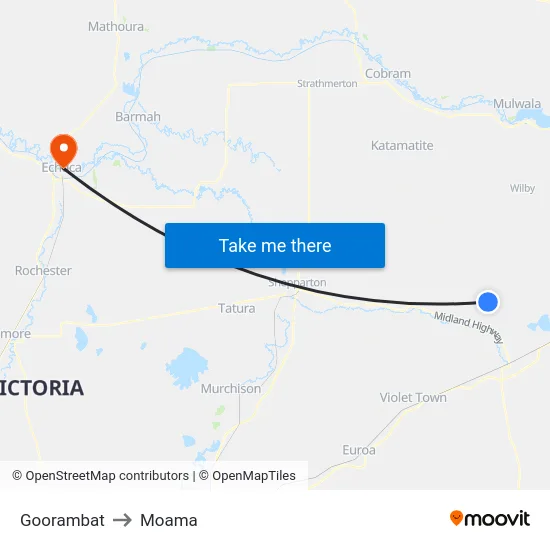 Goorambat to Moama map