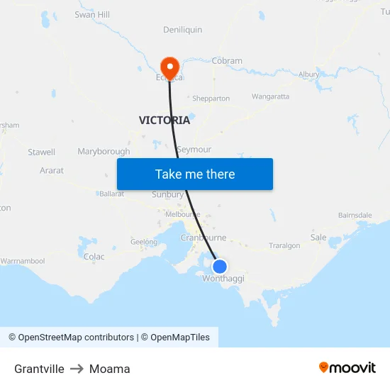 Grantville to Moama map