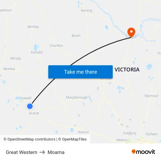 Great Western to Moama map