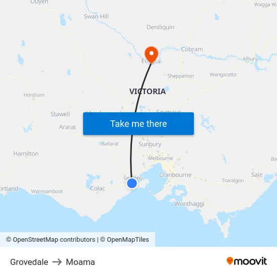 Grovedale to Moama map
