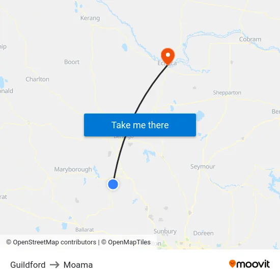 Guildford to Moama map