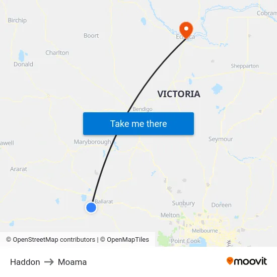 Haddon to Moama map