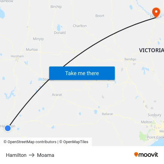 Hamilton to Moama map