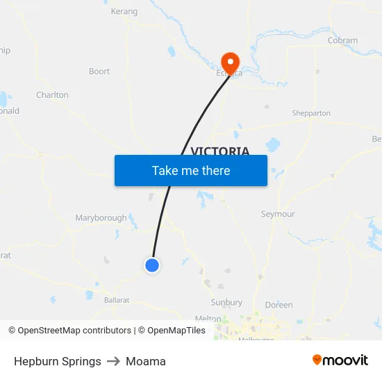 Hepburn Springs to Moama map