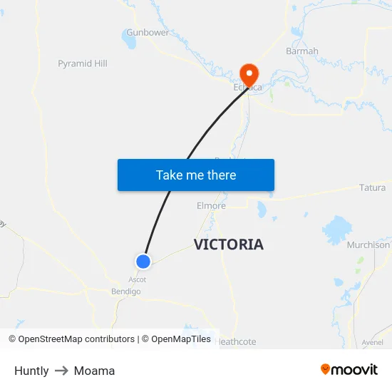 Huntly to Moama map