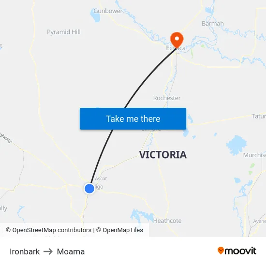 Ironbark to Moama map