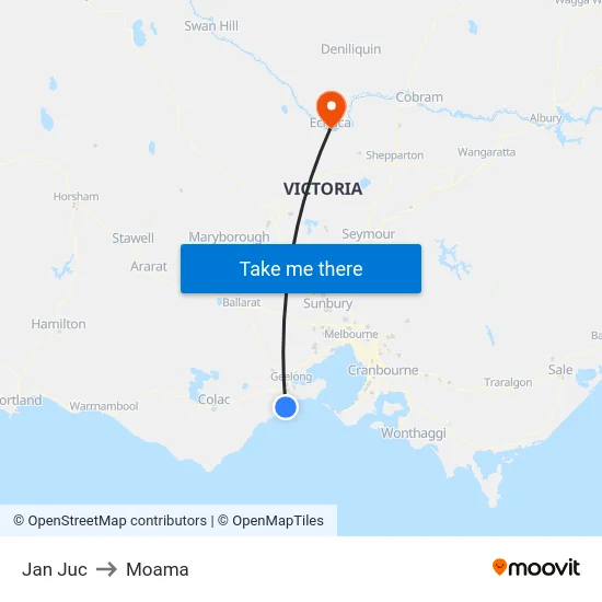 Jan Juc to Moama map