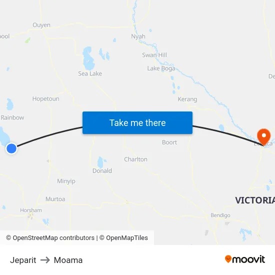 Jeparit to Moama map