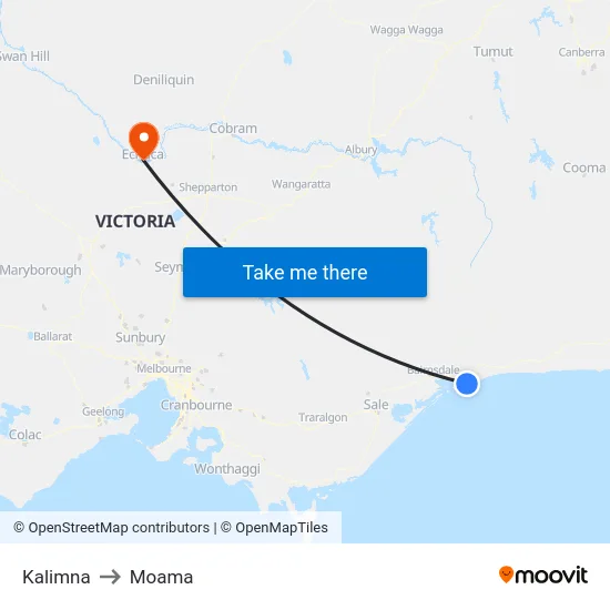 Kalimna to Moama map