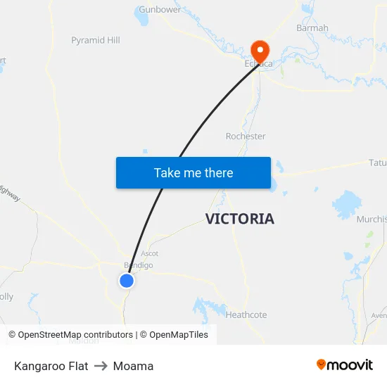 Kangaroo Flat to Moama map