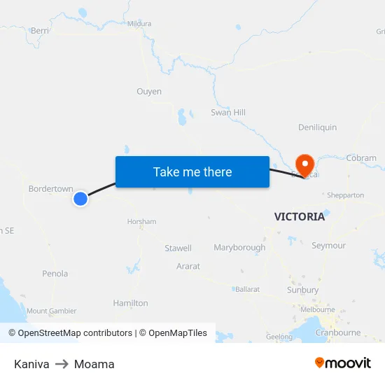 Kaniva to Moama map