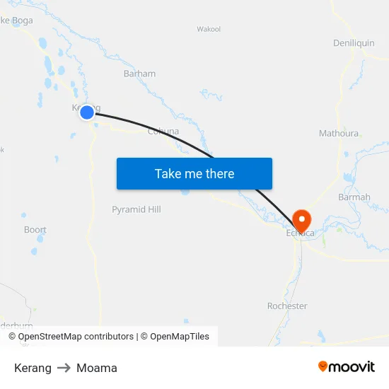 Kerang to Moama map