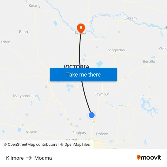 Kilmore to Moama map