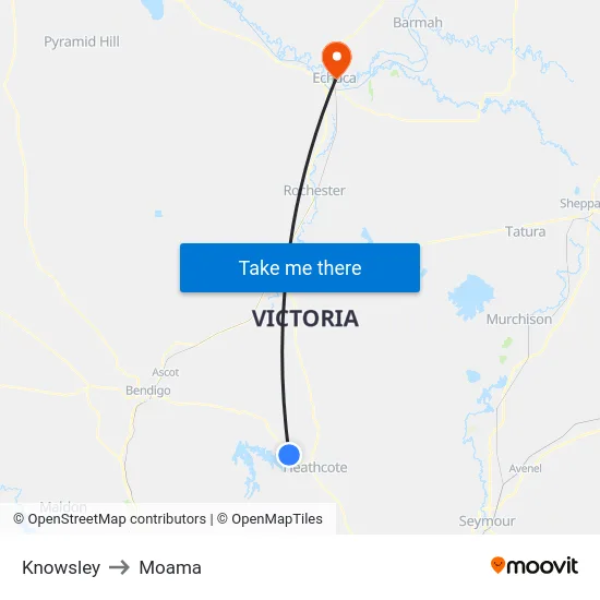 Knowsley to Moama map