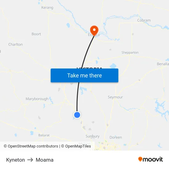 Kyneton to Moama map