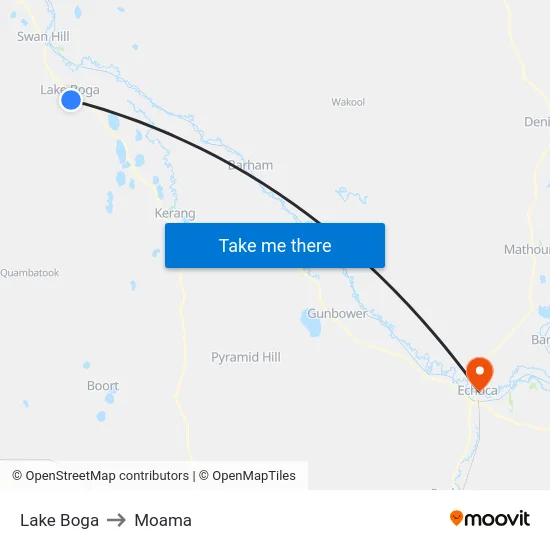 Lake Boga to Moama map