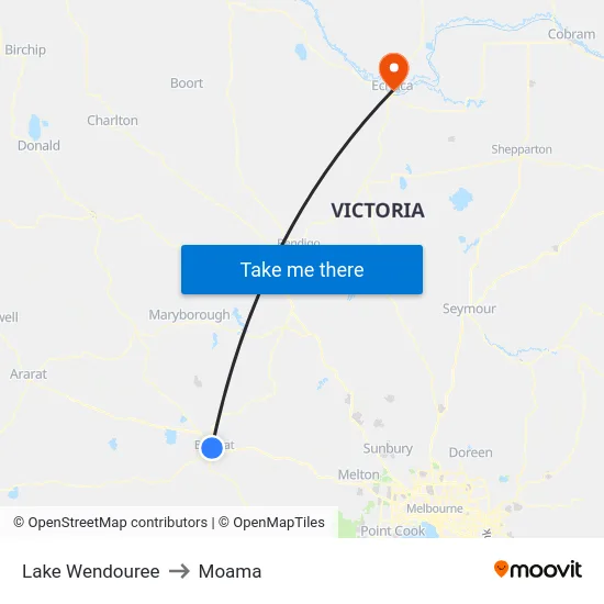 Lake Wendouree to Moama map