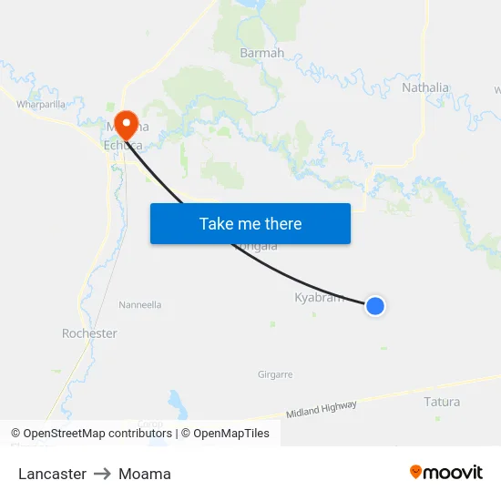 Lancaster to Moama map