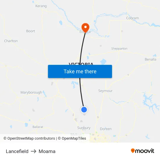Lancefield to Moama map